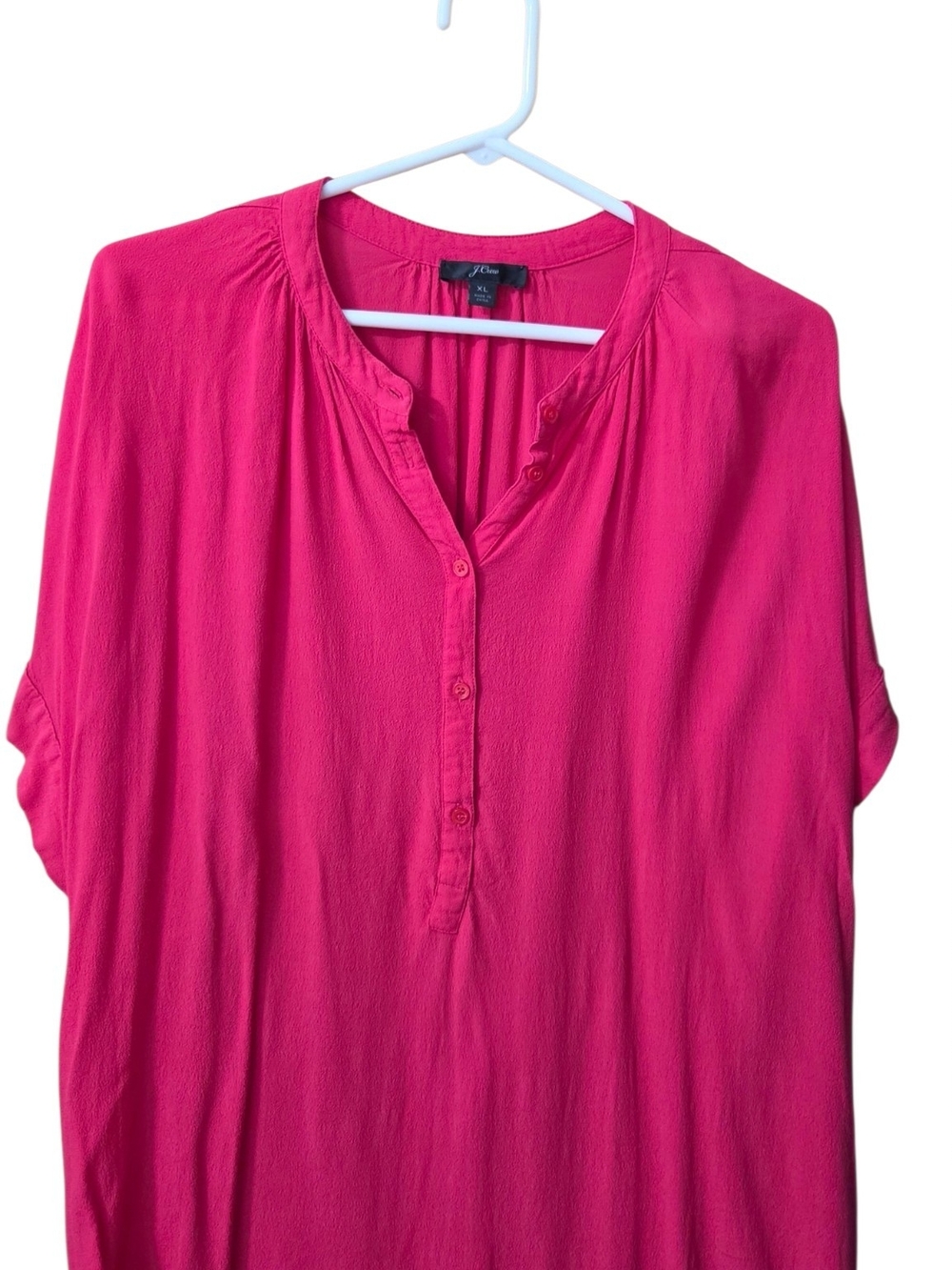 J. Crew Bright Pink Henley Button-Front Blouse